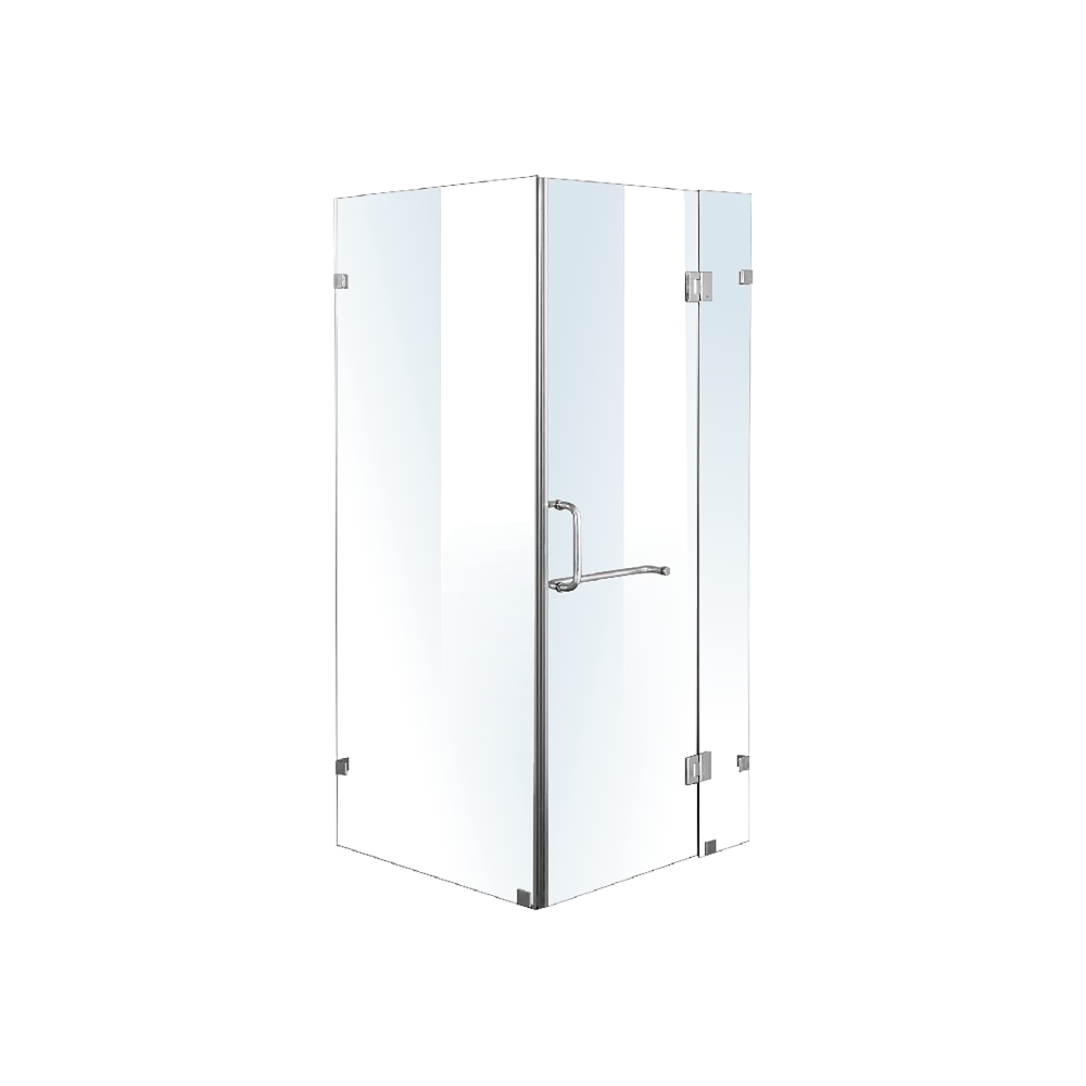 90 X 70cm Frameless 10mm Glass Shower Screen By Della Francesca CHROME Hinges/Brackets And ROUND Handle