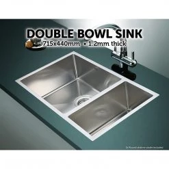 Brienz DIY & Renovation 1.2mm Handmade Double Stainless Steel Sink With Waste - 715x440mm