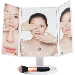 Randy & Travis Machinery Makeup Mirror With LED Light Standing Mirror Magnifying Tri-Fold Touch Home & Lifestyle