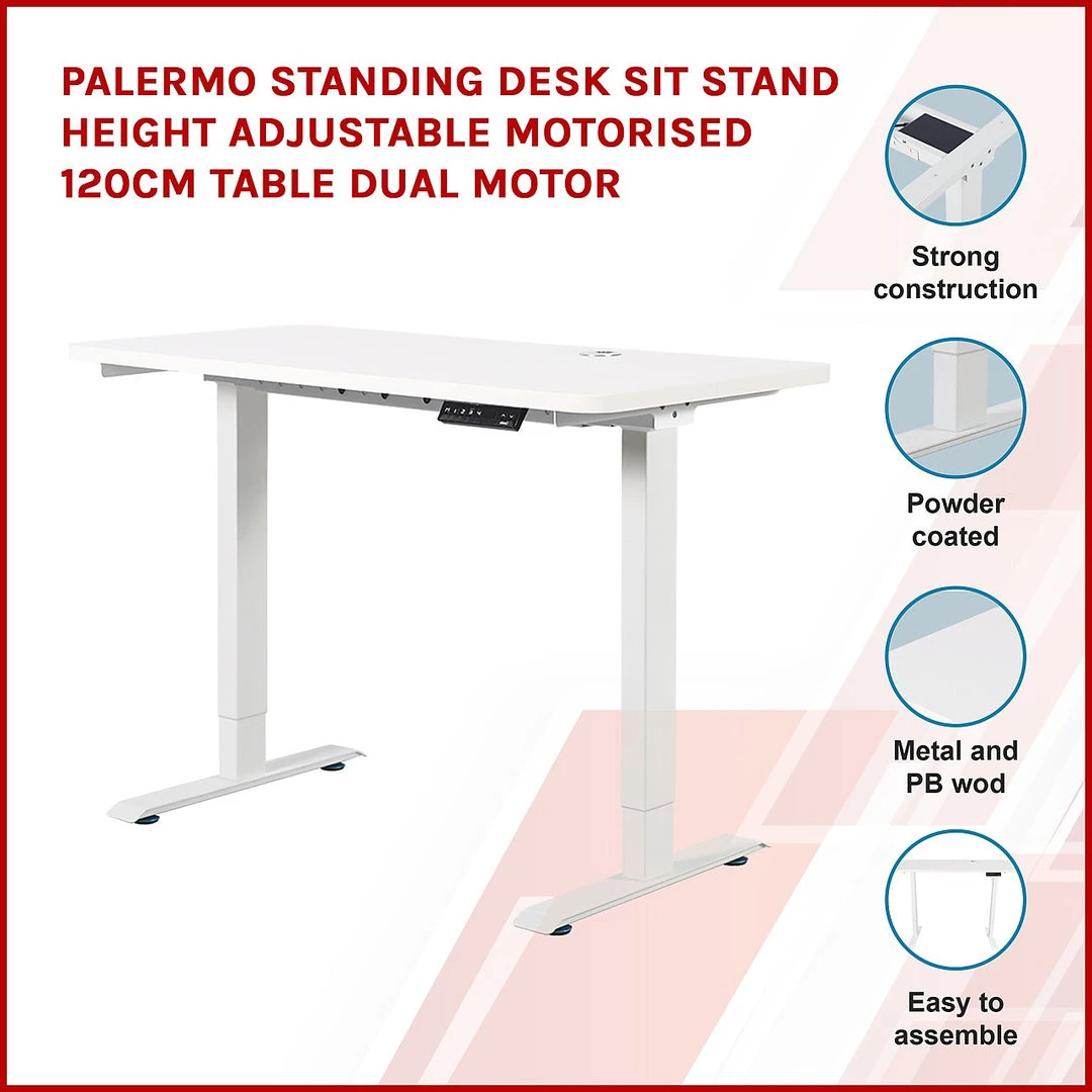 Furniture Palermo Standing Desk Sit Stand Height Adjustable Motorised 120cm Table Dual Motor