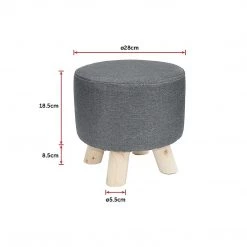 Randy & Travis Machinery Charcoal Fabric Ottoman Foot Stool Rest Pouffe Wood Padded Seat Round