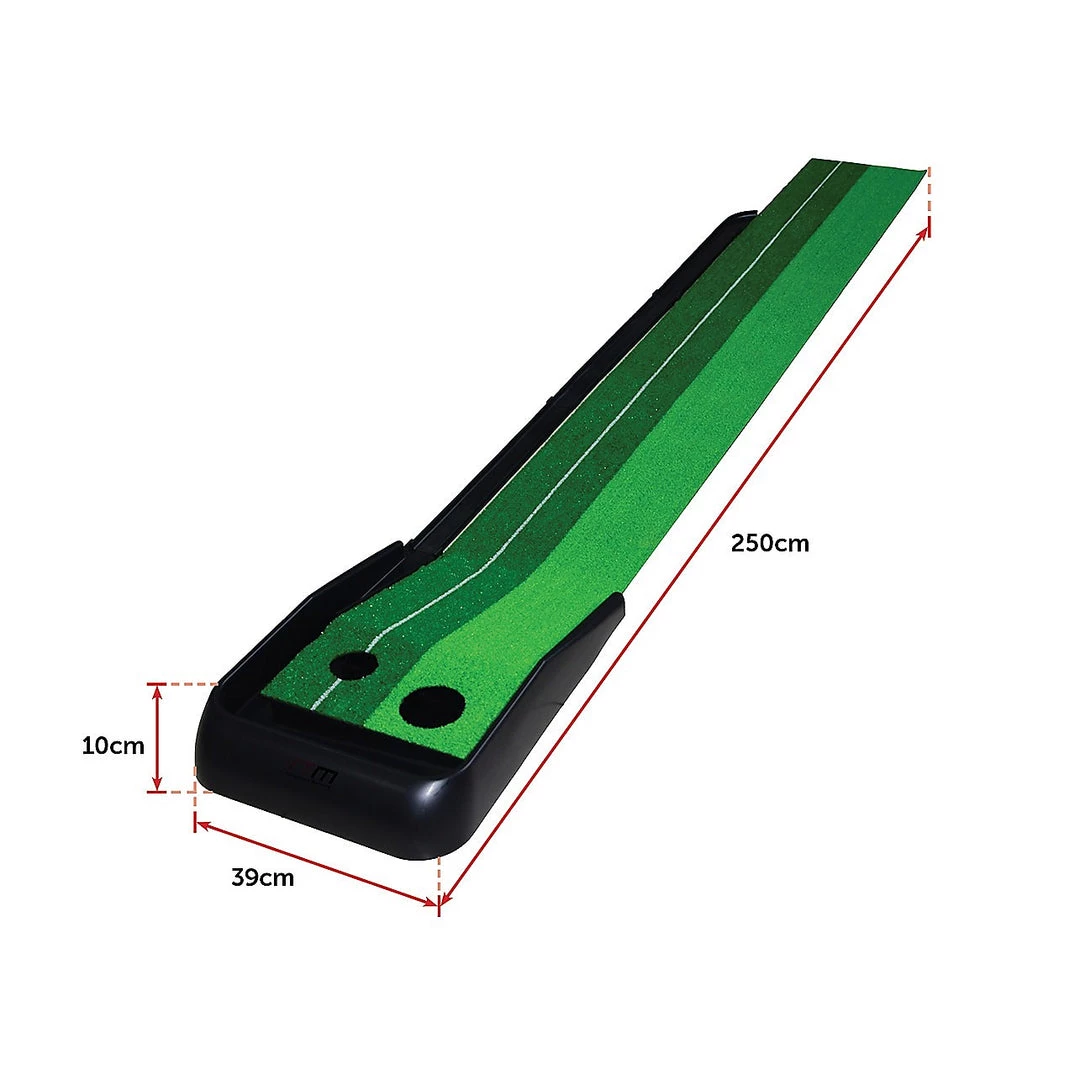 Randy & Travis Machinery Home & Lifestyle Indoor Practice Putting Green 2.5m Mat Inclined Ball Return Fake Grass 2 Holes