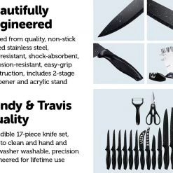 FactoryFast.com.au Kitchen 17 Pc Knife Set W/ Block & Sharpener Chef Bread Steak Knives