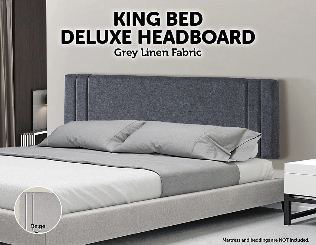 Palermo Furniture Grey Linen Fabric King Deluxe Headboard Bedhead