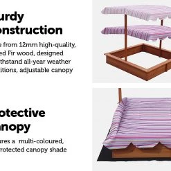 Brienz Games & Hobbies Kids Wooden Toy Sandpit With Adjustable Canopy