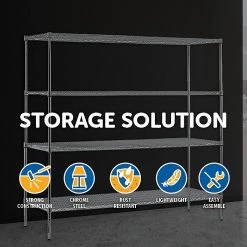 Palermo Furniture Modular Chrome Wire Storage Shelf 180 X 150 X 35cm Steel Shelving