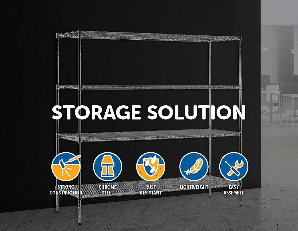 Palermo Modular Chrome Wire Storage Shelf 180 X 150 X 45cm Steel Shelving Furniture