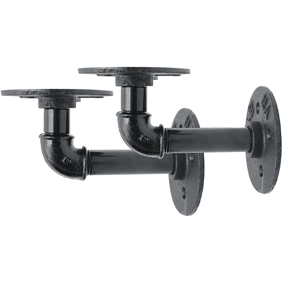 Randy & Travis Machinery Industrial Black Iron Pipe Bracket Wall Mounted Floating Shelf - Set Of 2 Furniture