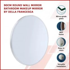 90cm Round Wall Mirror Bathroom Makeup Mirror By Della Francesca - White
