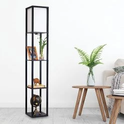 Randy & Travis Machinery Home & Lifestyle Shelf Floor Lamp - Shade Diffused Light Source With Open-Box Shelves