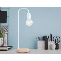 FactoryFast.com.au Home & Lifestyle Modern White Table Lamp Desk Light Timber Base Bedside Bedroom