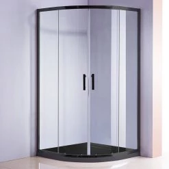 Della Francesca DIY & Renovation 90 X 90cm Rounded Sliding 6mm Curved Shower Screen With Base In Black