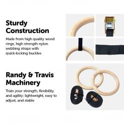 Randy & Travis Machinery 32mm Wooden Gymnastic Rings Olympic Gym Rings Strength Training Sports & Fitness