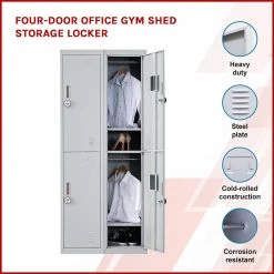 Salvatore Angelotti Grey Four-Door Office Gym Shed Storage Locker- 4-Digit Combination Lock Furniture