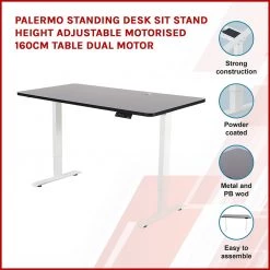 Palermo Standing Desk Sit Stand Height Adjustable Motorised 160cm Table Dual Motor Furniture