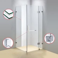 90 X 90cm Frameless 10mm Glass Shower Screen By Della Francesca CHROME Hinges/Brackets And SQUARE Handle DIY & Renovation
