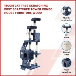 Randy & Travis Machinery 180cm Cat Tree Scratching Post Scratcher Tower Condo House Furniture Wood