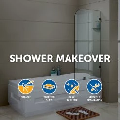 DIY & Renovation 70 X 145cm Frameless Glass Bath Screen By Della Francesca BLACK