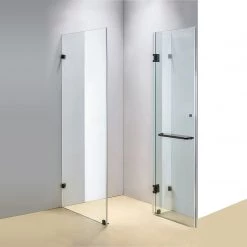 90 X 80cm Frameless 10mm Glass Shower Screen By Della Francesca BLACK Hinges/Brackets And ROUND Handle DIY & Renovation