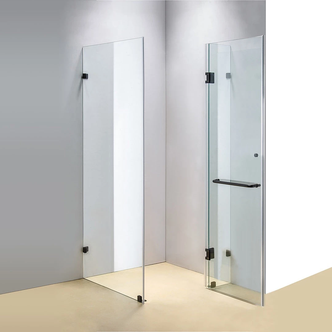 90 X 80cm Frameless 10mm Glass Shower Screen By Della Francesca BLACK Hinges/Brackets And ROUND Handle DIY & Renovation