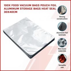 Randy & Travis Machinery 100x Food Vacuum Bags Pouch Foil Aluminum Storage Bags Heat Seal 30x40cm