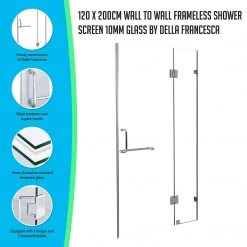 Della Francesca 120 X 200cm Wall To Wall Frameless Shower Screen In CHROME Hardware With ROUND Handle