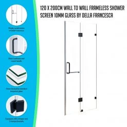 Della Francesca DIY & Renovation 120 X 200cm Wall To Wall Frameless Shower Screen In Black Hardware With Round Handle