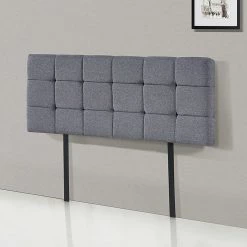 Palermo Grey Linen Fabric Double Deluxe Tufted Headboard Bedhead Furniture