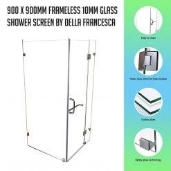 90 X 90cm Frameless 10mm Glass Shower Screen By Della Francesca Nickel Hinges/Brackets And Round Handle DIY & Renovation