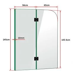 120 X 145cm Frameless Glass Bath Screen By Della Francesca BLACK