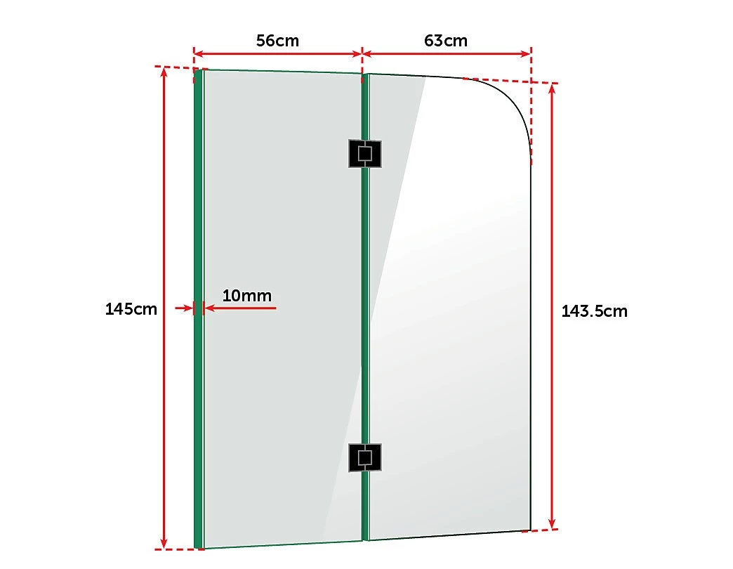120 X 145cm Frameless Glass Bath Screen By Della Francesca BLACK