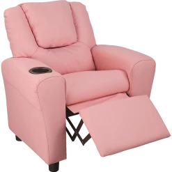 Palermo PU Leather Kids Recliner With Drink Holder - Pink
