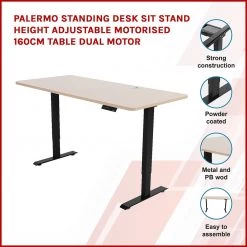 Furniture Palermo Standing Desk Sit Stand Height Adjustable Motorised 160cm Table Dual Motor