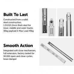 Randy & Travis Machinery DIY & Renovation 10 Pairs Of 500mm Soft Close Full Extension Ball Bearing Drawer Runner