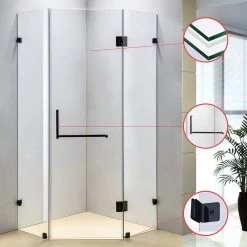 1000 X 1000mm Frameless 10mm Glass Shower Screen By Della Francesca Black Hinges/Brackets And Square Handle