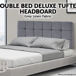 Palermo Grey Linen Fabric Double Deluxe Tufted Headboard Bedhead Furniture
