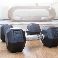 Randy & Travis Machinery 10kg Commercial Rubber Hex Dumbbell Gym Weight