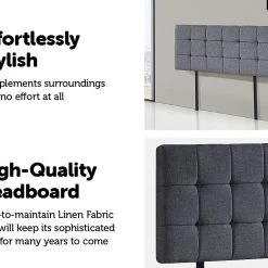 Palermo Grey Linen Fabric Double Deluxe Tufted Headboard Bedhead Furniture