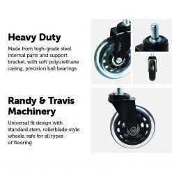 Randy & Travis Machinery Furniture 5x Office Chair Caster Wheels Set Heavy Duty & Safe For All Floors W/Universal Fit