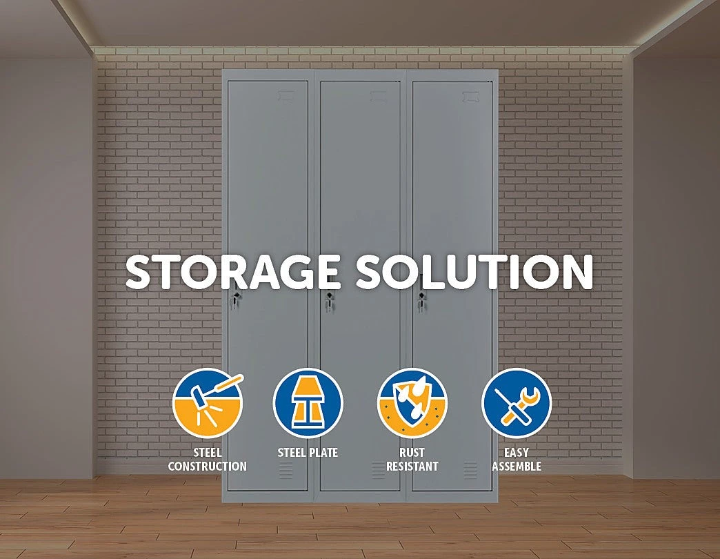 Salvatore Angelotti Furniture Three-Door Side By Side Office Gym Shed Storage Locker