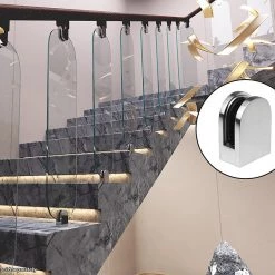 Della Francesca Brushed Nickel Bracket For Glass Balustrade Panels - Set Of 2